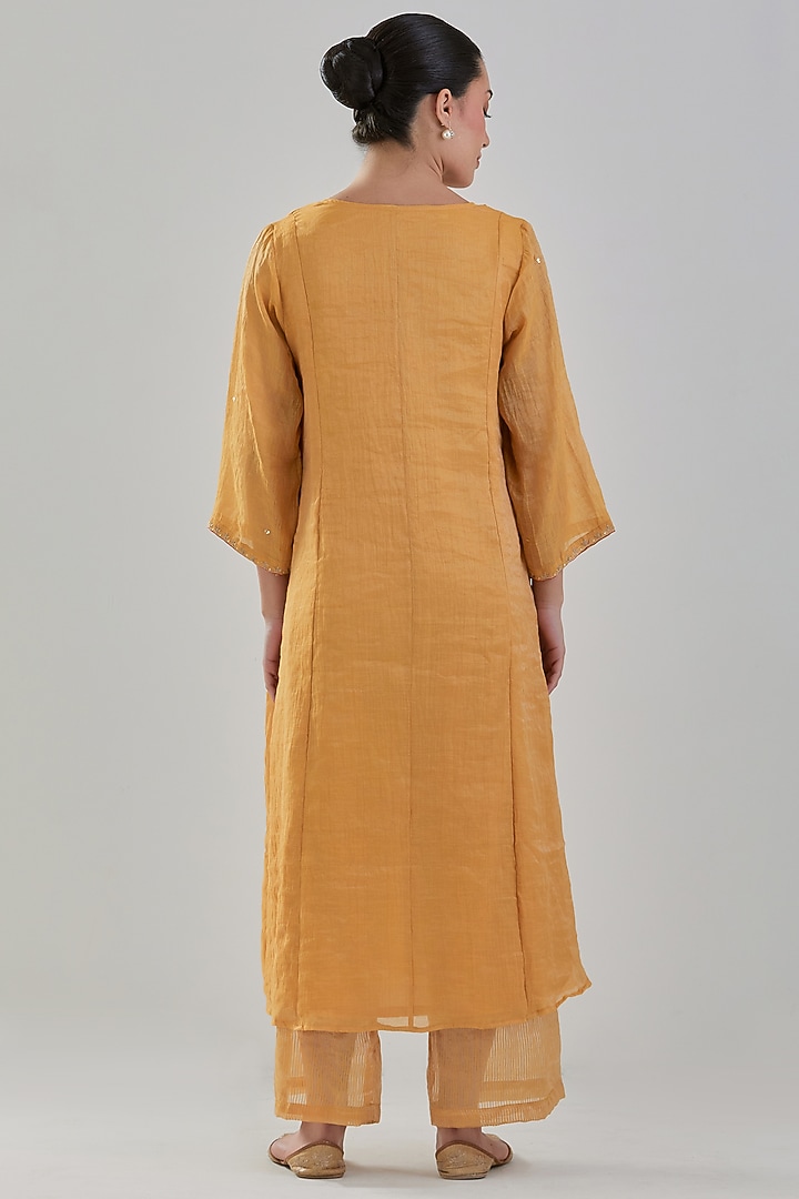 Ochre Chanderi Tissue Kurta Set by Juanita by Shubhda at Pernia's Pop Up Shop