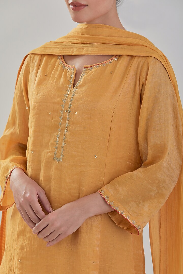 Ochre Chanderi Tissue Kurta Set by Juanita by Shubhda at Pernia's Pop Up Shop