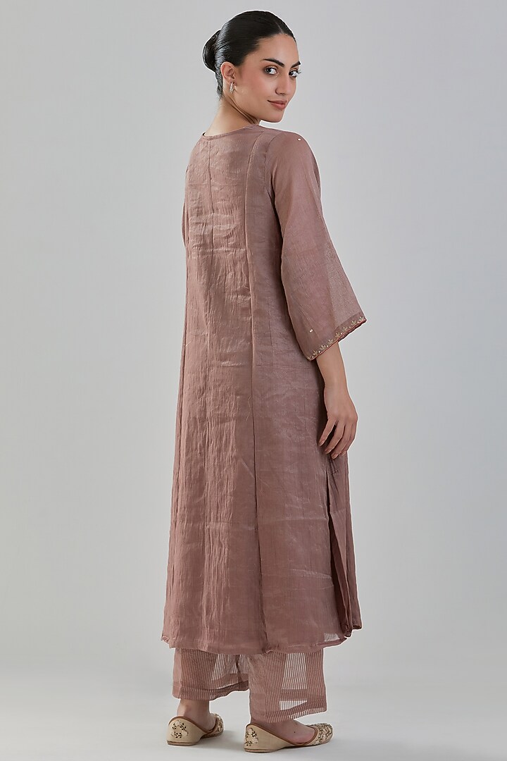 Brown Chanderi Tissue Kurta Set by Juanita by Shubhda at Pernia's Pop Up Shop