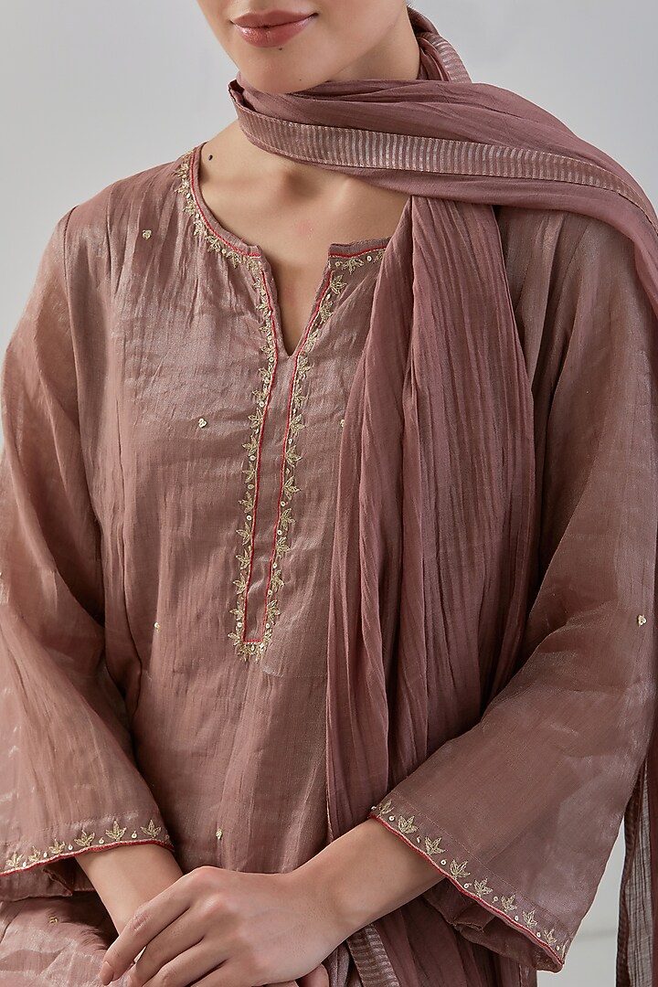 Brown Chanderi Tissue Kurta Set by Juanita by Shubhda at Pernia's Pop Up Shop