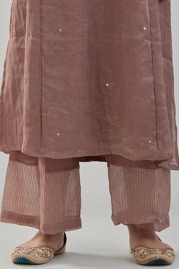 Brown Chanderi Tissue Kurta Set by Juanita by Shubhda at Pernia's Pop Up Shop