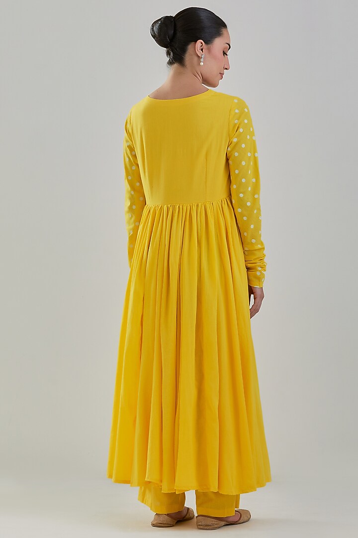 Yellow Handwoven Chanderi Anarkali Set by Juanita by Shubhda at Pernia's Pop Up Shop