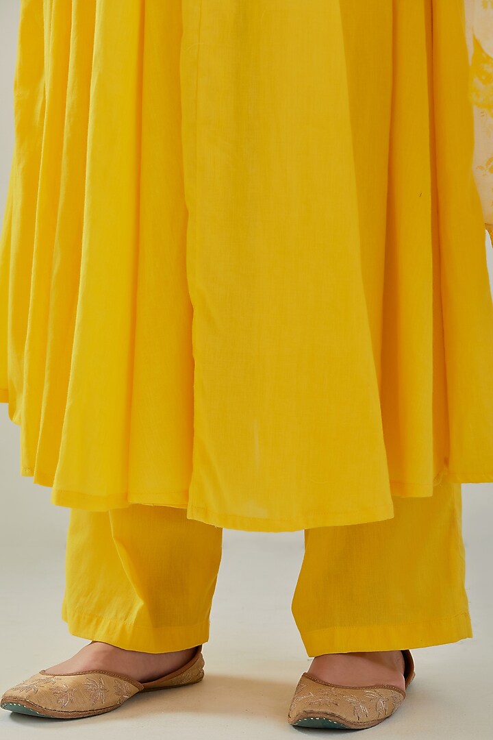 Yellow Handwoven Chanderi Anarkali Set by Juanita by Shubhda at Pernia's Pop Up Shop