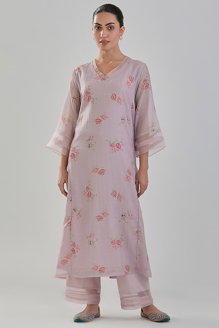 Mauve Handwoven Chanderi Kurta Set by Juanita by Shubhda at Pernia's Pop Up Shop