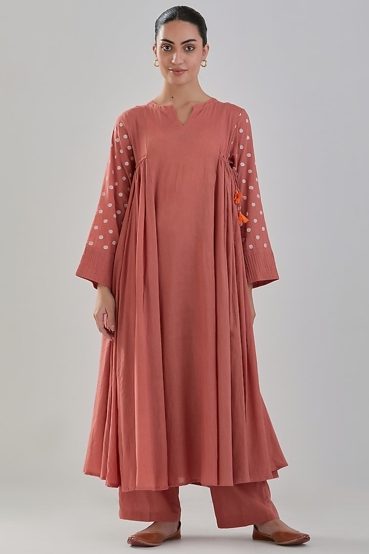 Old Rose Handwoven Chanderi Kurta Set by Juanita by Shubhda at Pernia's Pop Up Shop