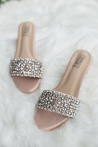 Rose Gold PU Crystal Work Heels by Jutti Express