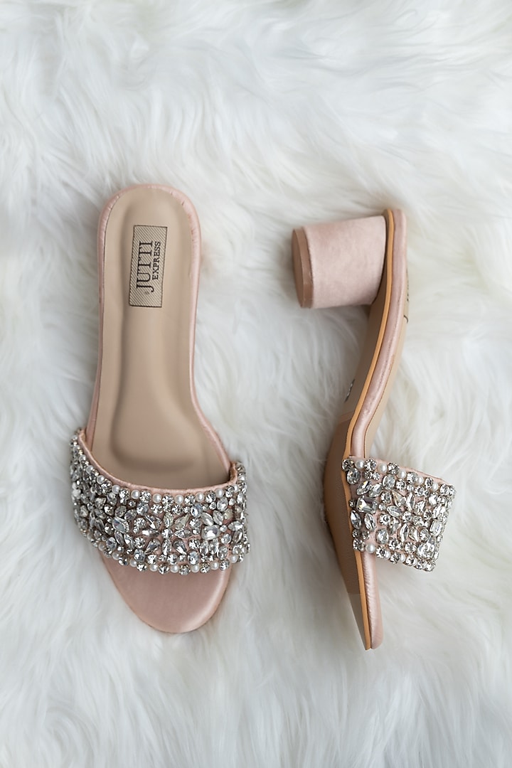 Rose Gold PU Crystal Work Heels by Jutti Express at Pernia's Pop Up Shop