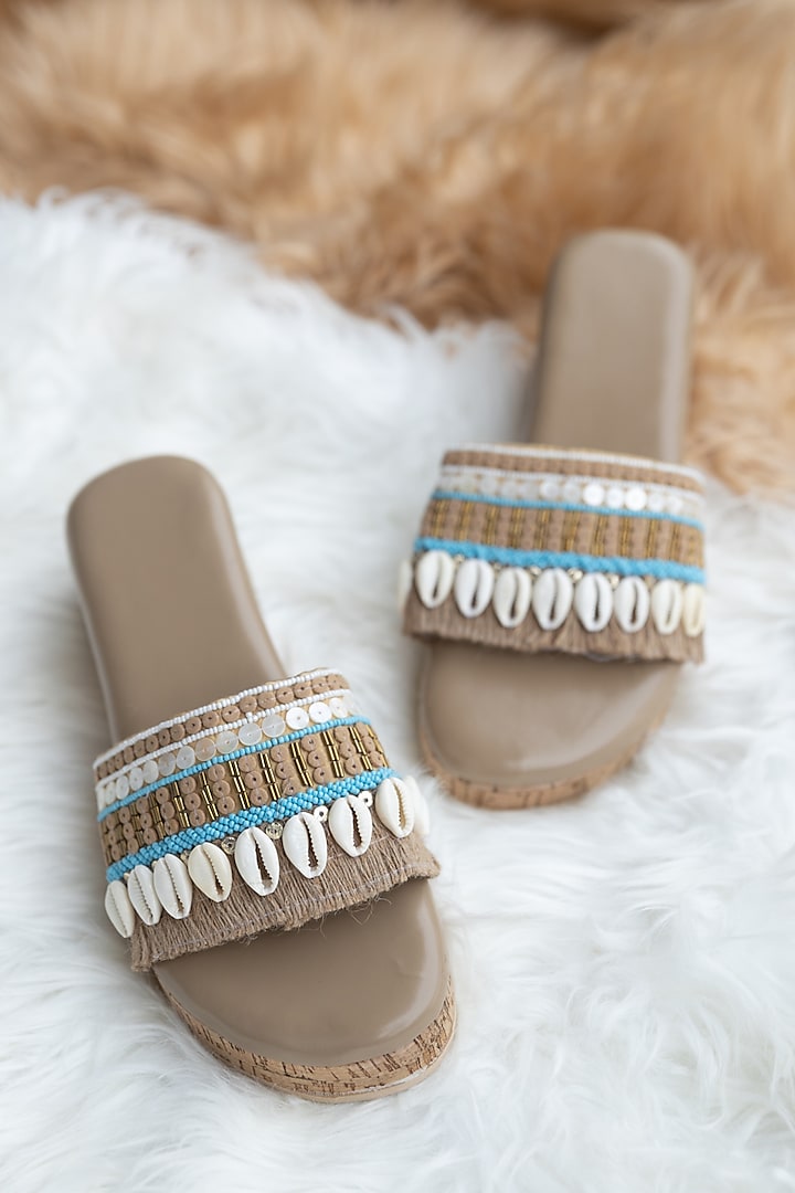 Brown PU Thread Embroidered Wedges by Jutti Express