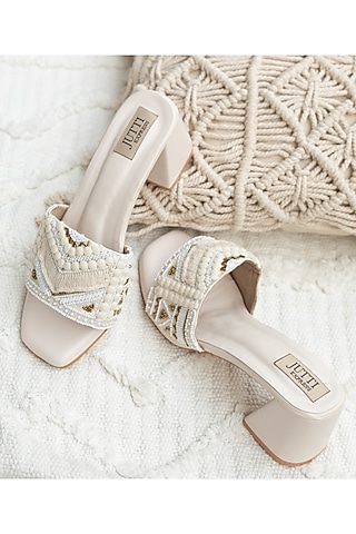 Off-White PU Lace Work Boho Heels by Jutti Express