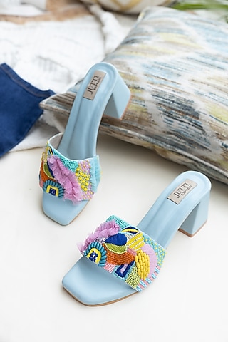 Light Blue PU Frill & Sequins Work Heels by Jutti Express