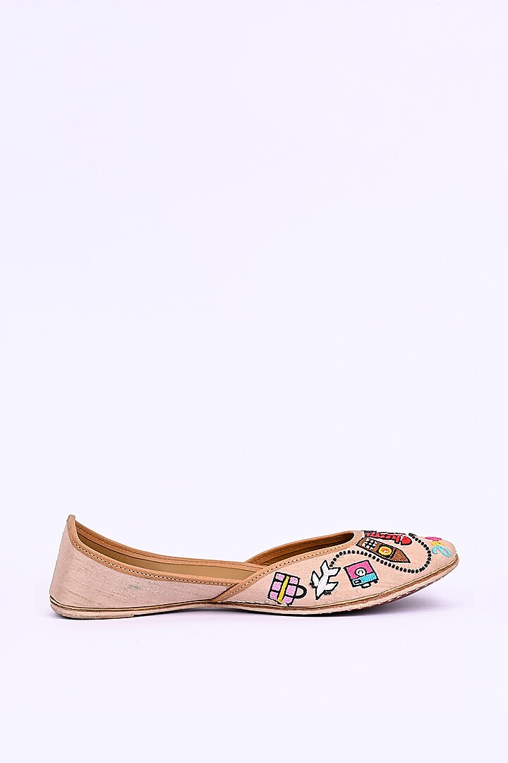 Peach Embroidered Juttis by Jutti Express