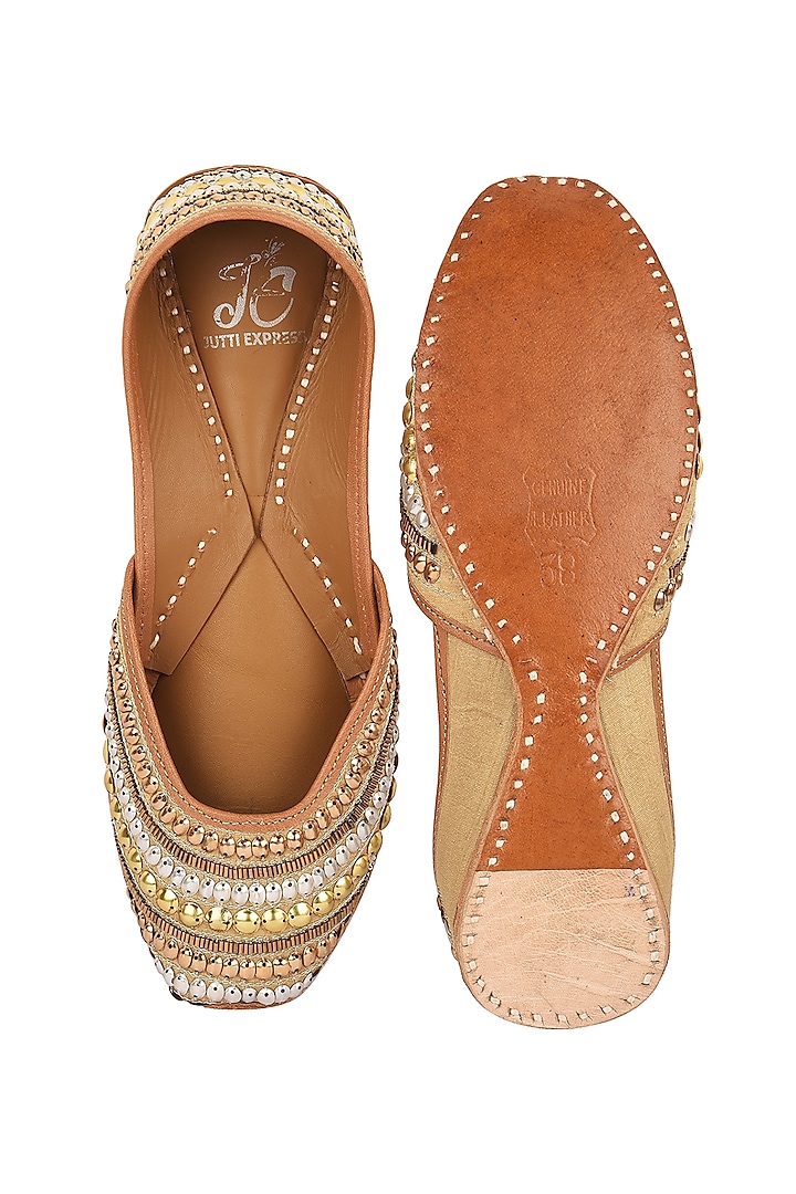 Gold Leather Embroidered Juttis by Jutti Express
