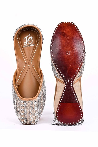 Gold Leather Embroidered Juttis by Jutti Express