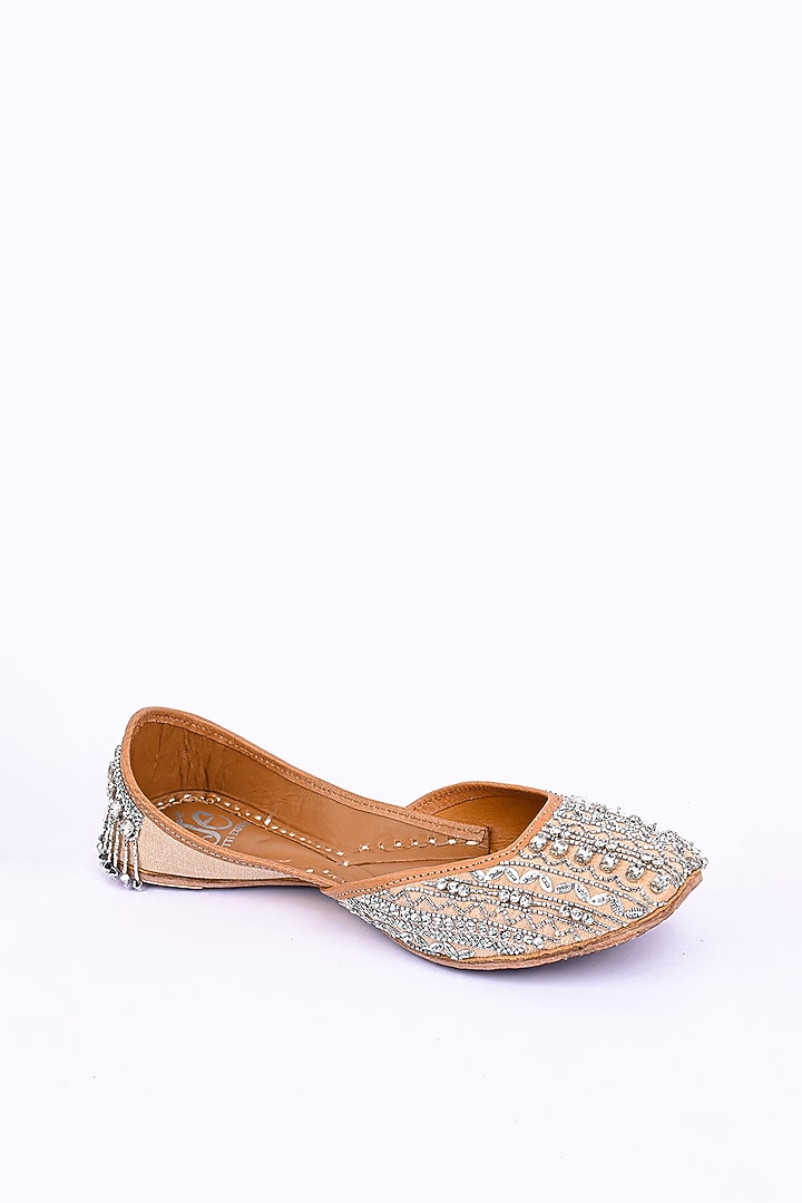 Gold Leather Embroidered Juttis by Jutti Express at Pernia's Pop Up Shop