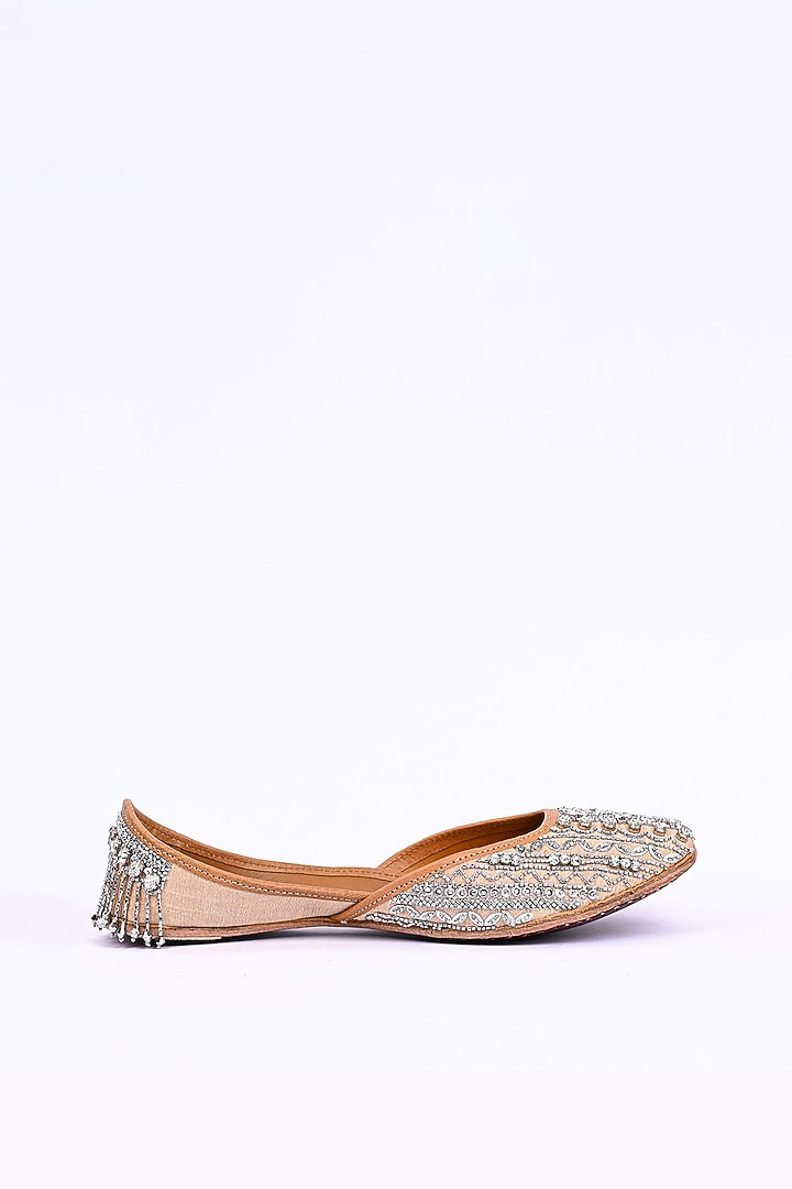 Gold Leather Embroidered Juttis by Jutti Express at Pernia's Pop Up Shop
