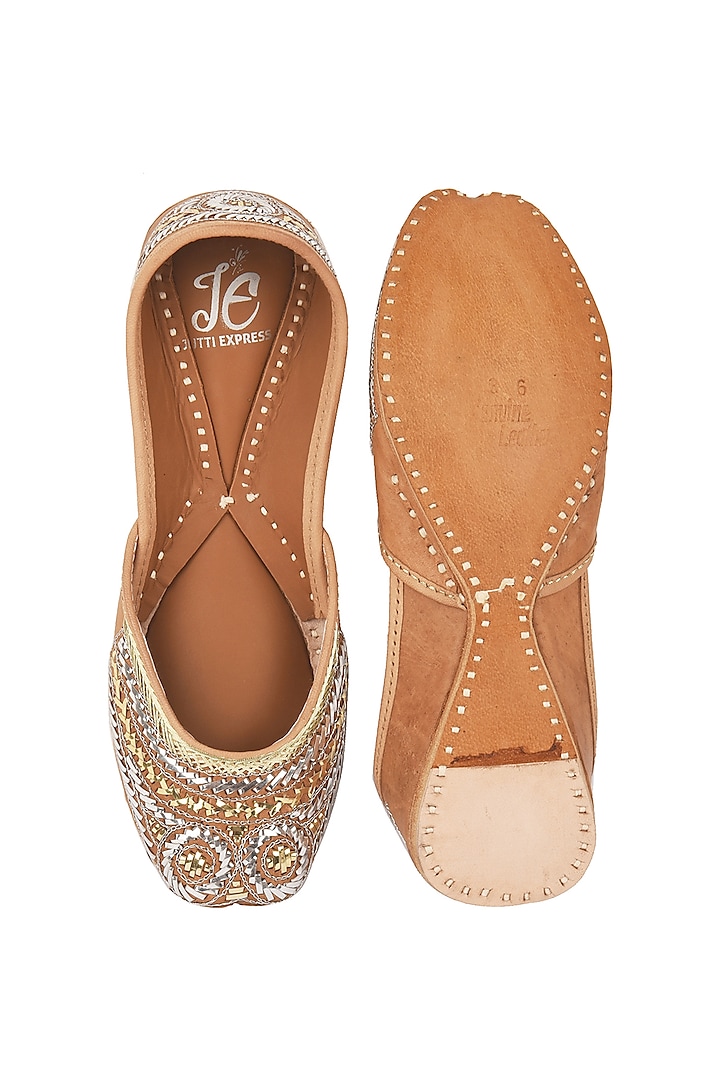 Brown Leather Embroidered Juttis by Jutti Express