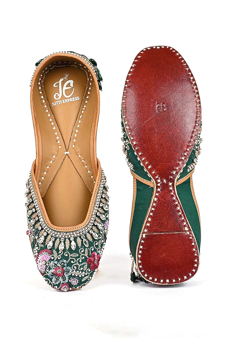 Emerald Green Juttis With Tassels by Jutti Express at Pernia's Pop Up Shop