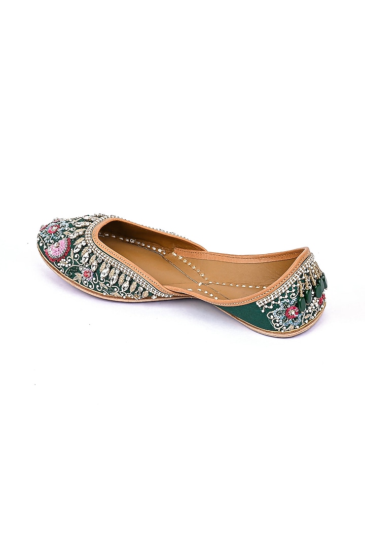 Emerald Green Juttis With Tassels by Jutti Express at Pernia's Pop Up Shop