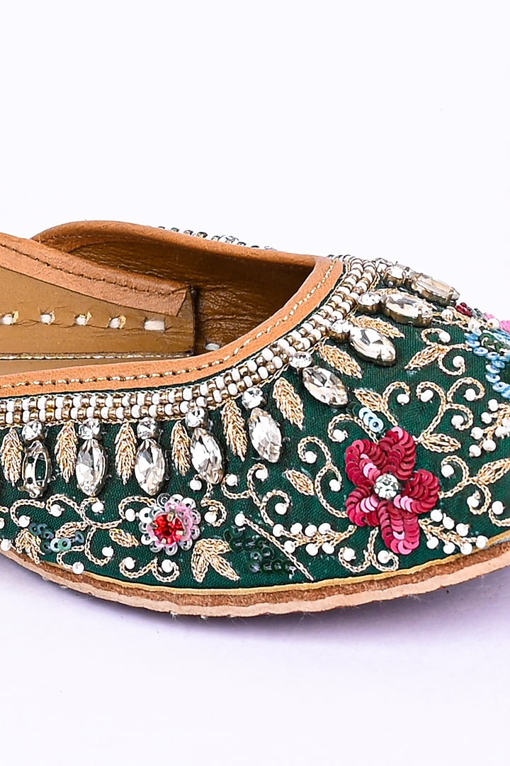 Emerald Green Juttis With Tassels by Jutti Express at Pernia's Pop Up Shop