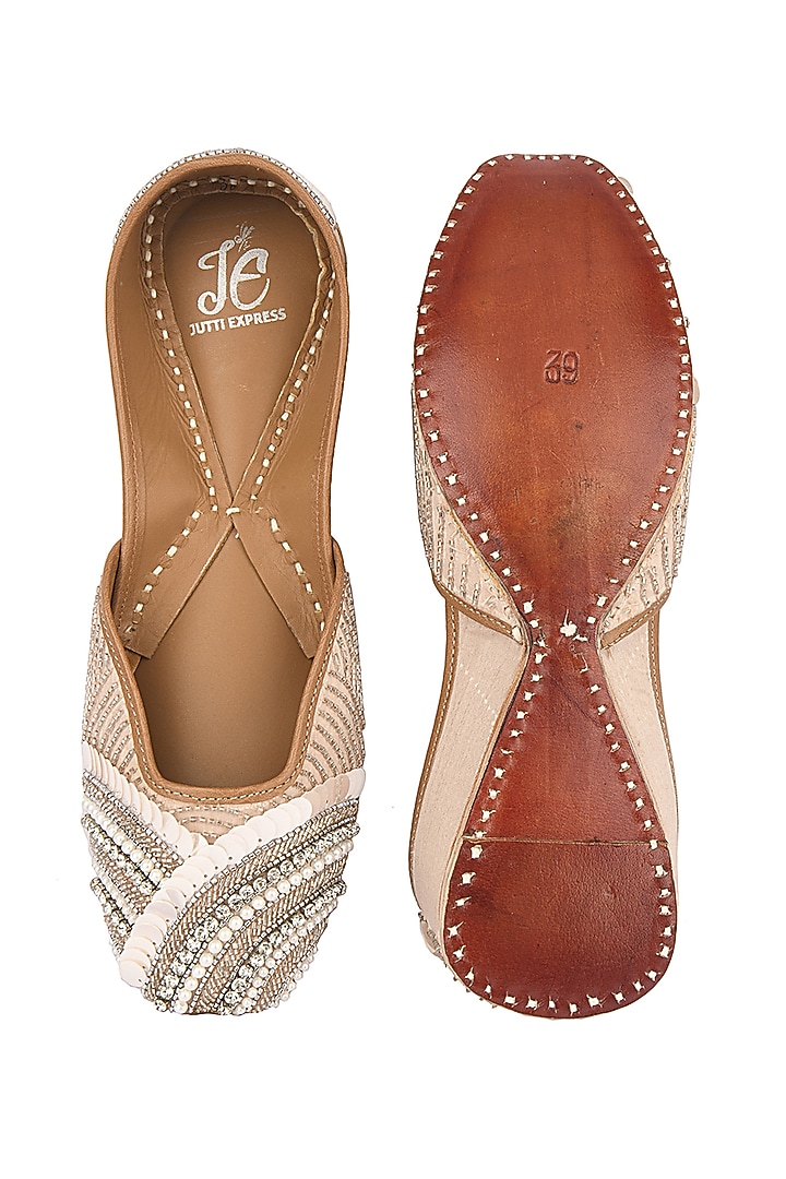 Peach Sequins Juttis by Jutti Express at Pernia's Pop Up Shop