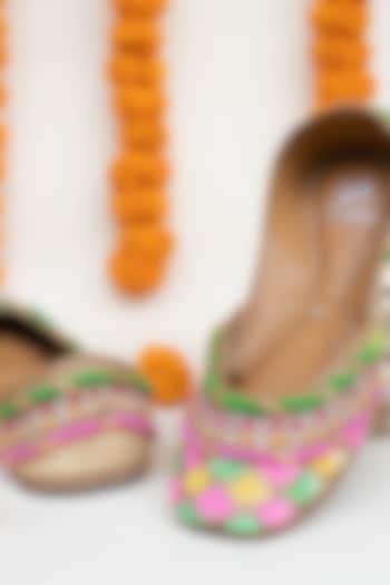 Green Leather Juttis by Jutti Express at Pernia's Pop Up Shop