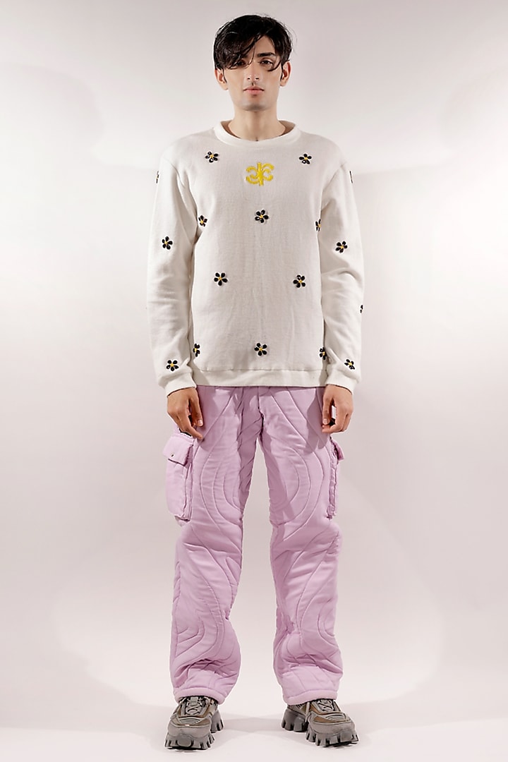 Lilac Reverse Satin Cargo Pants by Jubinav Chadha Men