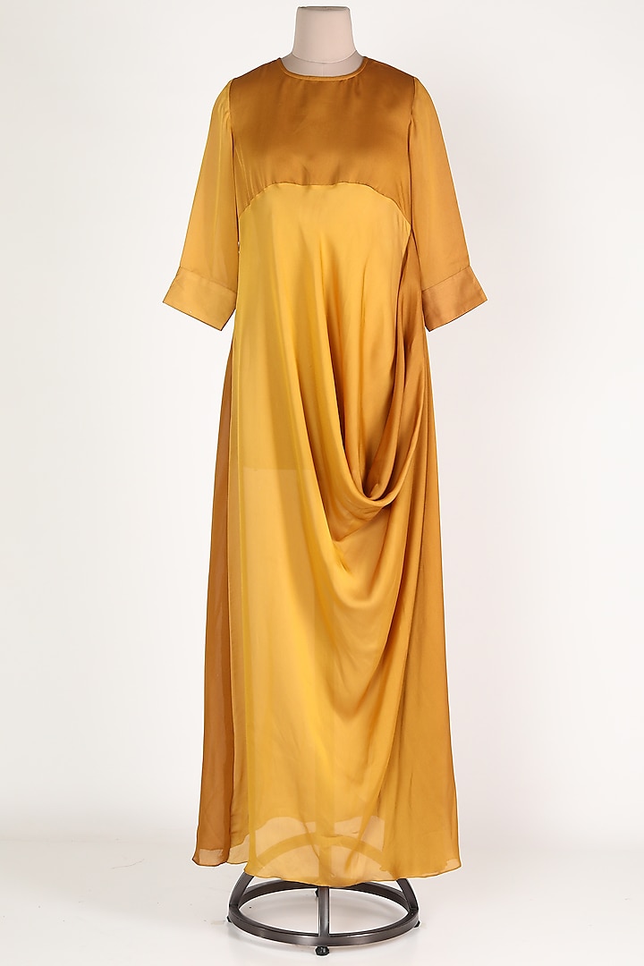 Mustard Cowl Drape Dress by Jesal Vora
