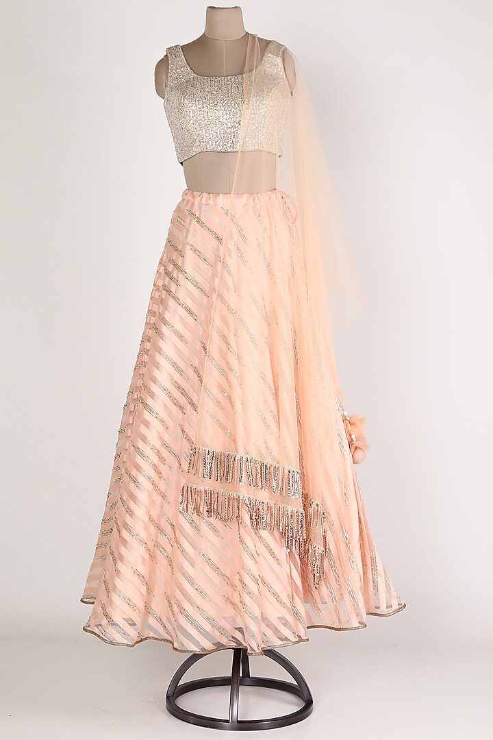 Pink & Silver Embroidered Lehenga Set by Jesal Vora