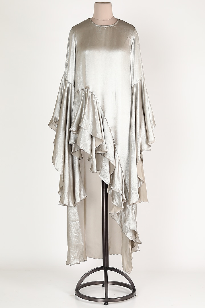 Silver Ruffled High-Low Dress by Jesal Vora