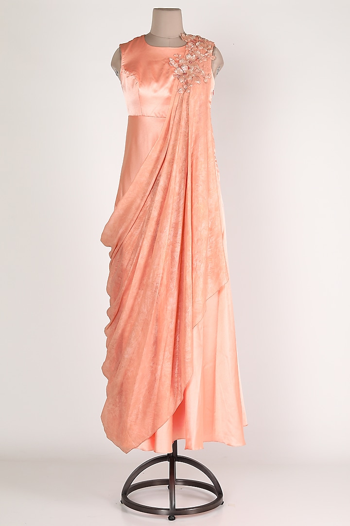 Peach Draped Silk Dress by Jesal Vora