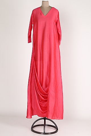 Coral Cowl Silk Dress by Jesal Vora