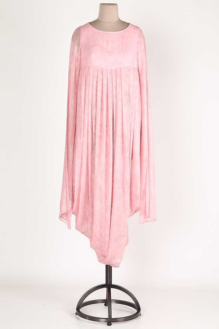 Pink Pleated Georgette Dress by Jesal Vora