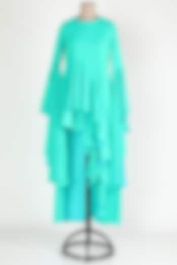 Green Ruffled High-Low Dress by Jesal Vora