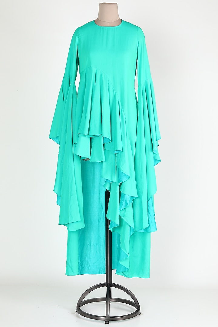 Green Ruffled High-Low Dress by Jesal Vora