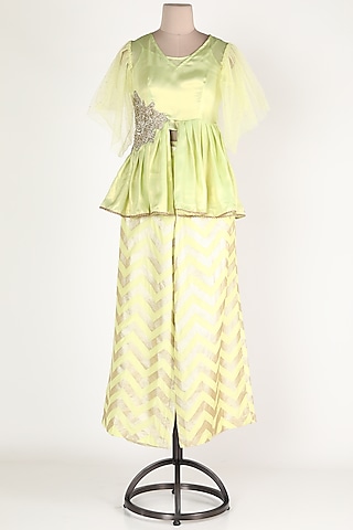 Mint Banarasi Zig Zag Pant Set by Jesal Vora
