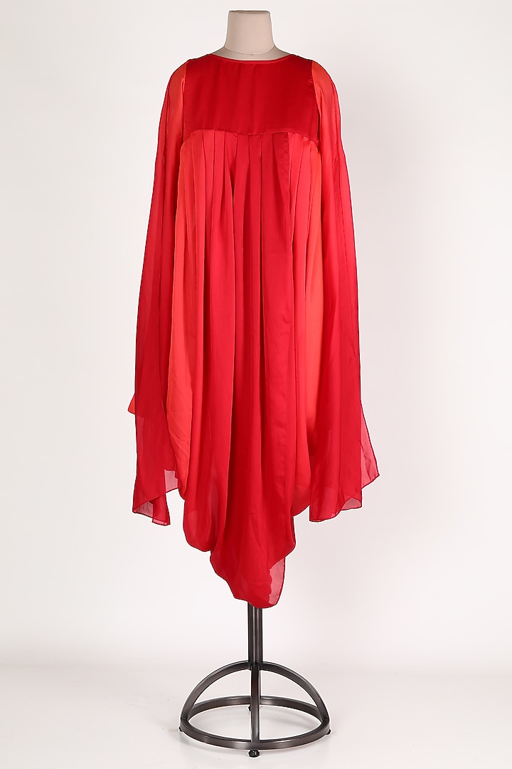 Red Pleated Satin Summer Dress by Jesal Vora at Pernia's Pop Up Shop