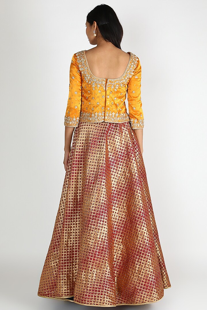 Red & Mustard Embroidered Wedding Lehenga Set by Jesal Vora at Pernia's Pop Up Shop