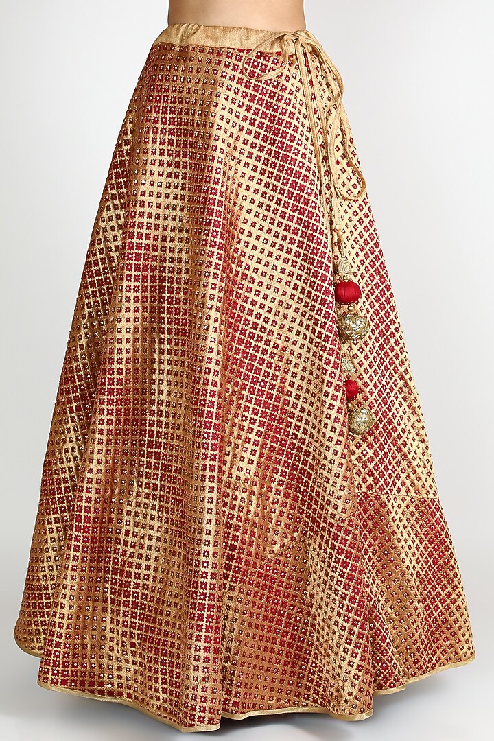 Red & Mustard Embroidered Wedding Lehenga Set by Jesal Vora at Pernia's Pop Up Shop