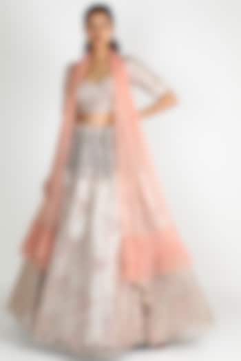 Silver & Pink Embroidered Lehenga Set by Jesal Vora