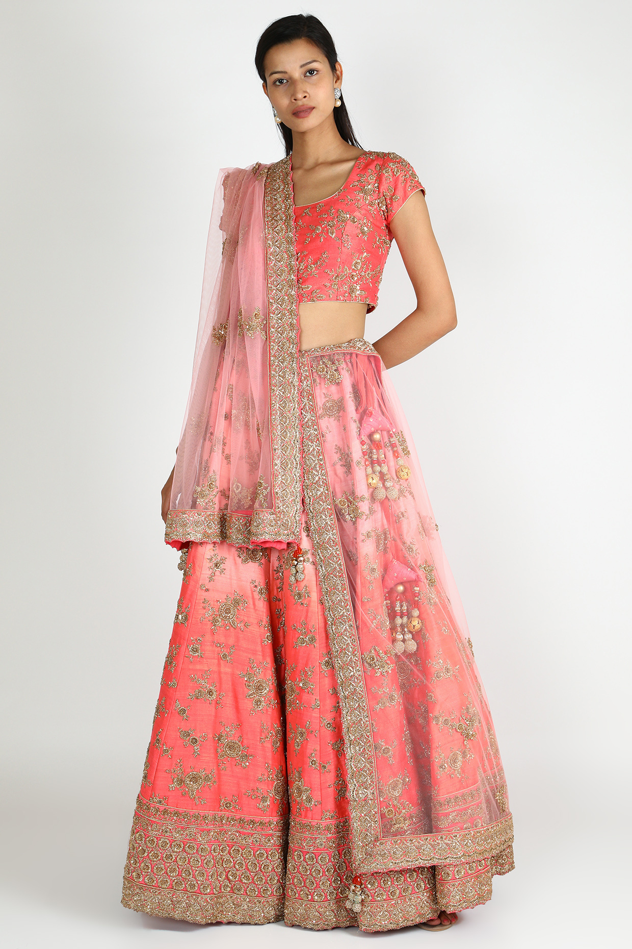 Peach Embroidered Bridal lehenga for 22 Lehenga Set by Jesal Vora at Pernia's Pop Up Shop