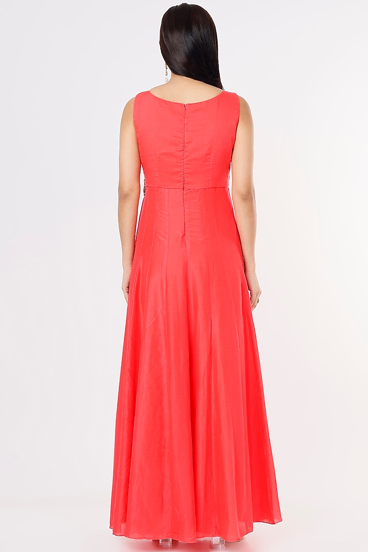 Carrot Pink Embroidered Maxi Vacation Dress by Jesal Vora at Pernia's Pop Up Shop