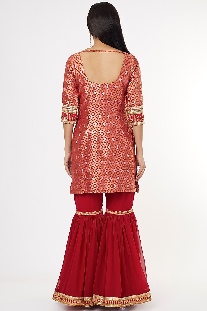 Red Georgette Party Wear Sharara Set by Jesal Vora at Pernia's Pop Up Shop
