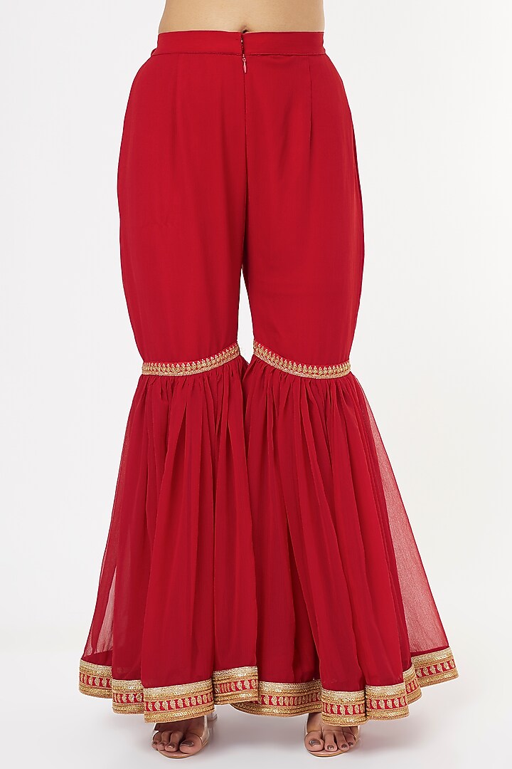 Red Georgette Party Wear Sharara Set by Jesal Vora at Pernia's Pop Up Shop