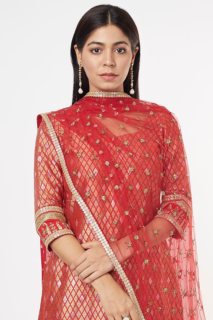 Red Georgette Party Wear Sharara Set by Jesal Vora at Pernia's Pop Up Shop