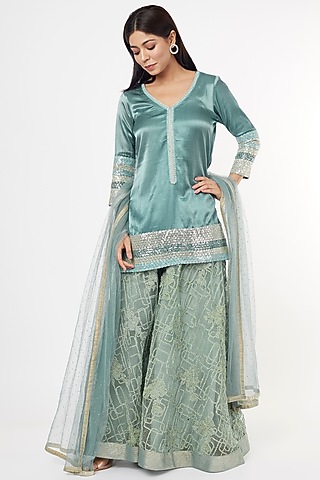 Ice Blue Silk Kurta Set by Jesal Vora