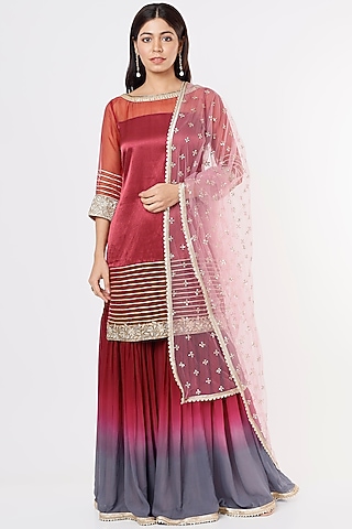 Burgundy Georgette Sharara Set by Jesal Vora