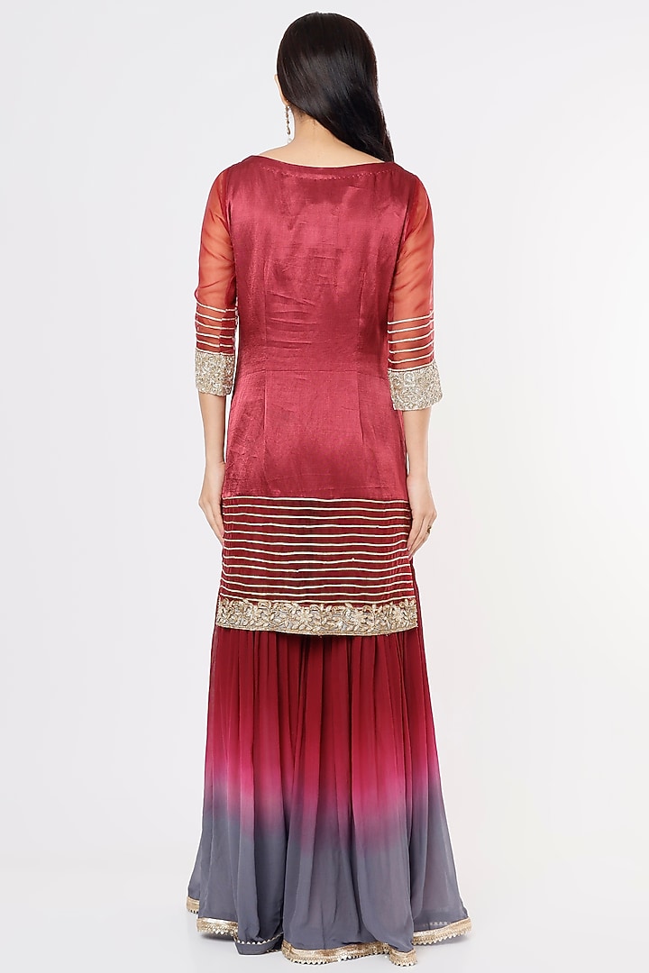 Burgundy Georgette Party Wear Sharara Set by Jesal Vora at Pernia's Pop Up Shop