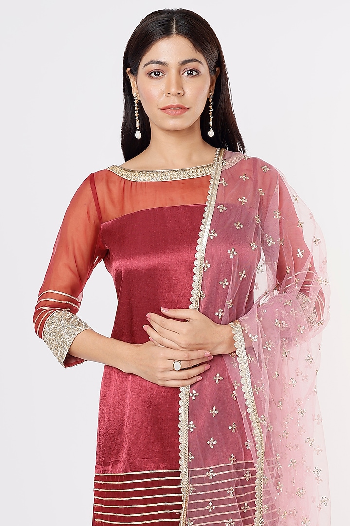 Burgundy Georgette Party Wear Sharara Set by Jesal Vora at Pernia's Pop Up Shop