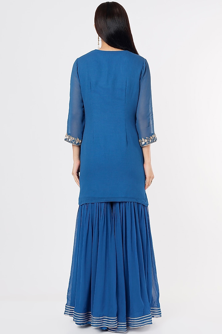 Midnight Blue Georgette Party Wear Sharara Set by Jesal Vora at Pernia's Pop Up Shop