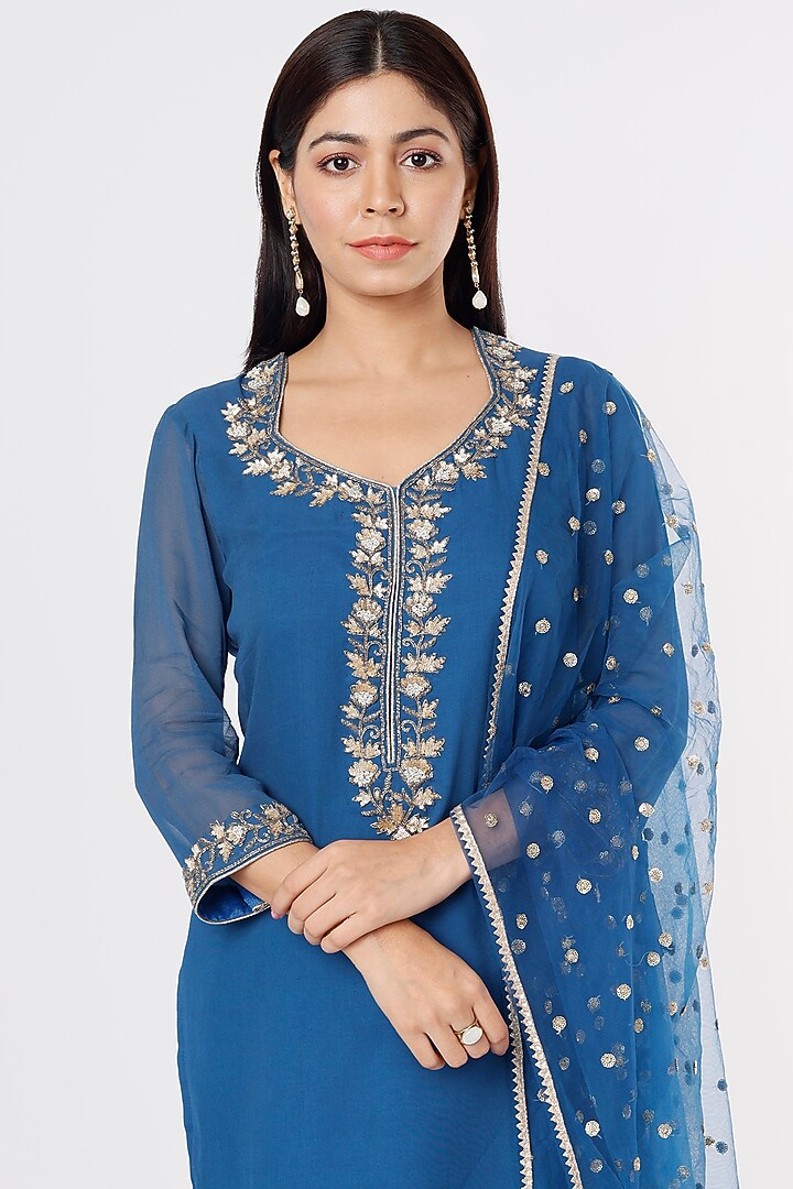 Midnight Blue Georgette Party Wear Sharara Set by Jesal Vora at Pernia's Pop Up Shop